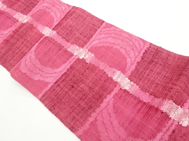 手織り真綿紬変わり市松に曲線模様織出し名古屋帯